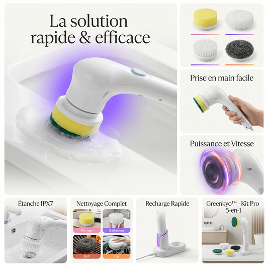 Brosse Ălectrique Multifonction 5-en-1 | Nettoyage Cuisine & Salle de Bain