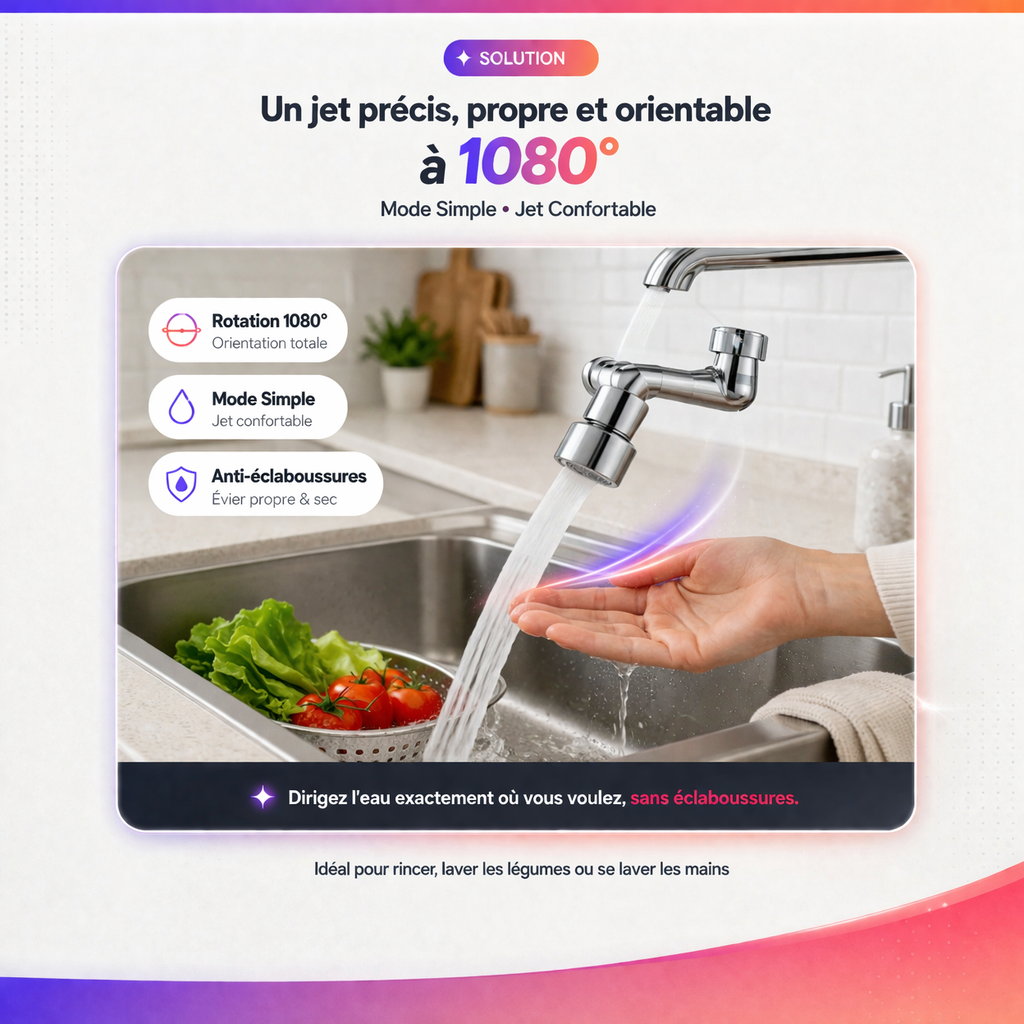 Embout Robinet Rotatif 1080° – Jet Double Mode & Confort Quotidien
