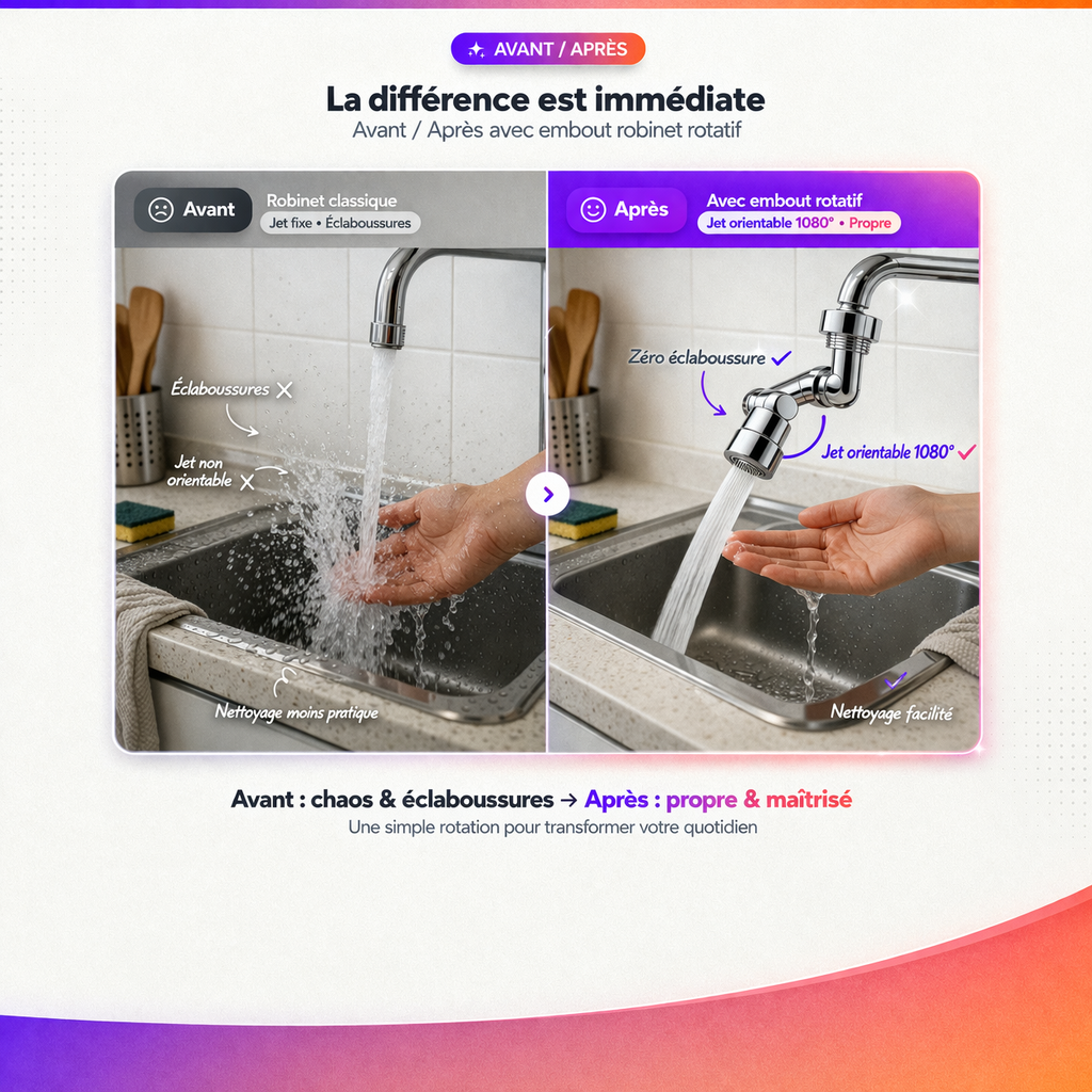 Embout Robinet Rotatif 1080° – Jet Double Mode & Confort Quotidien