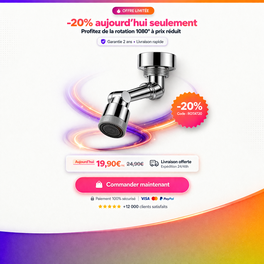 Embout Robinet Rotatif 1080° – Jet Double Mode & Confort Quotidien